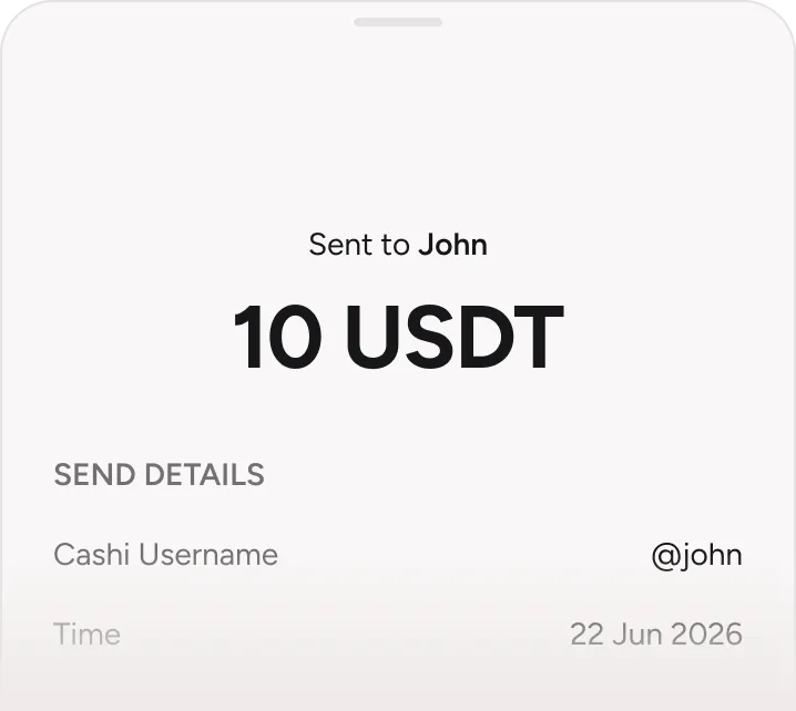 Sending 10 USDT to a friend on Cashi